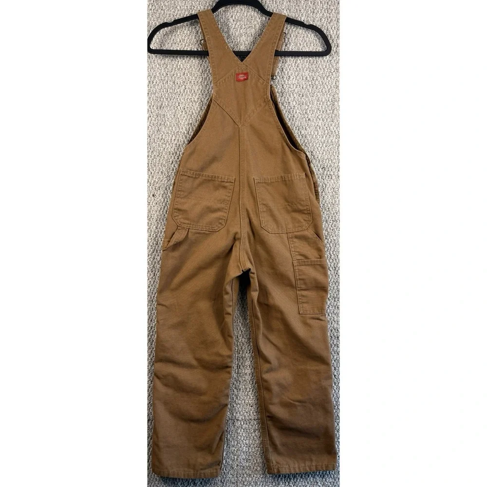 Dickies Youth 6 Brown Duck Canvas Bib Overalls Carpenter Workwear Utility